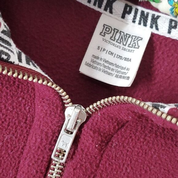 Victorias Secret PINK Maroon Quarter Zip Fleece Collared Sweatshirt Size Small - Picture 6 of 7